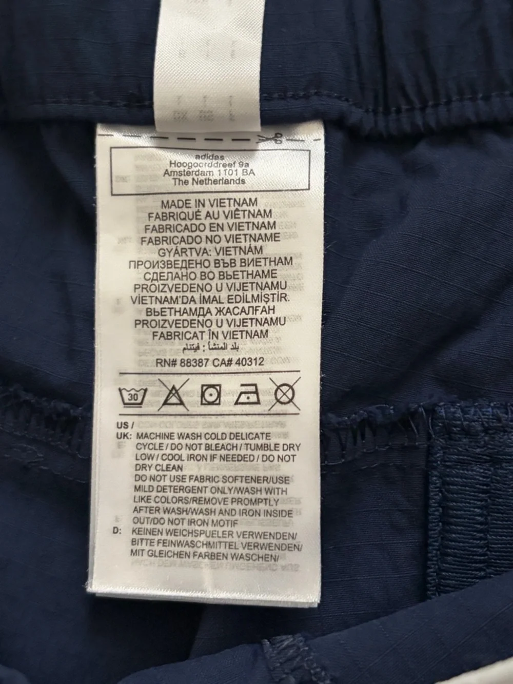 adidas Navy Athletic Shorts with White Drawstring